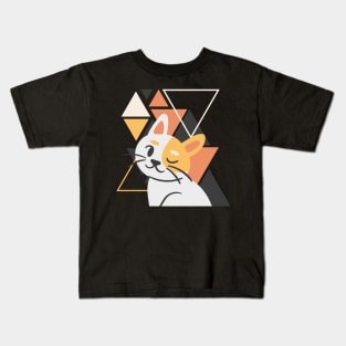 Cute ginger cat little cat yawning in triangles background adorable kitty Kittenlove Kids T-Shirt